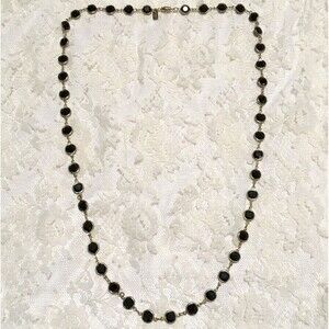 Vintage Kenneth Lane Open Bezel Crystal Necklace Gold Tone Black Layered 29"